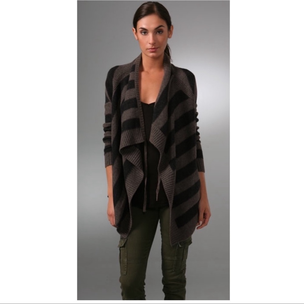 🖤 EUC🖤 VINCE Cashmere Blend Striped Wrap Cardigan - Picture 2 of 9